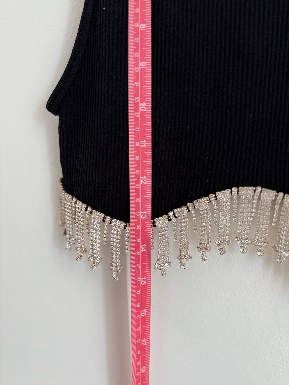 Black Ribbed Rhinestone Crop Top - Picture 3 of 5
